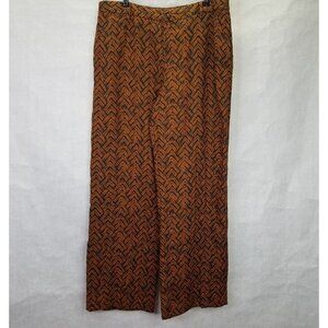 Garnet Hill Wide Leg Pants Women's 12 Pockets Linen Black Orange Chevron Tweed